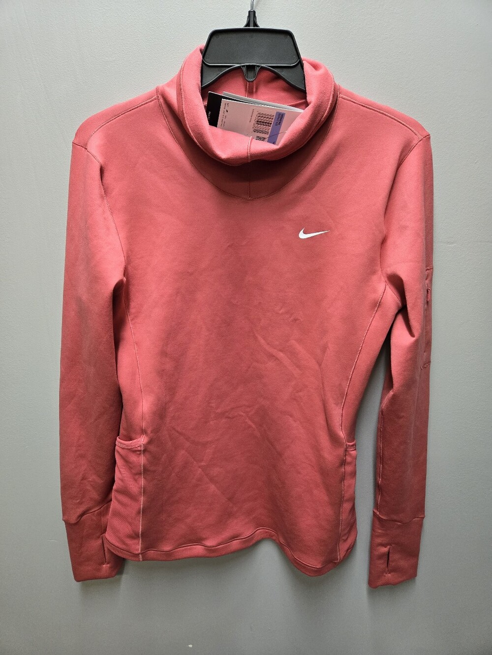 Nike Pro Therma-Fit Womens Small Cowl Neck Pullover Top Thumbhole Pink NWT